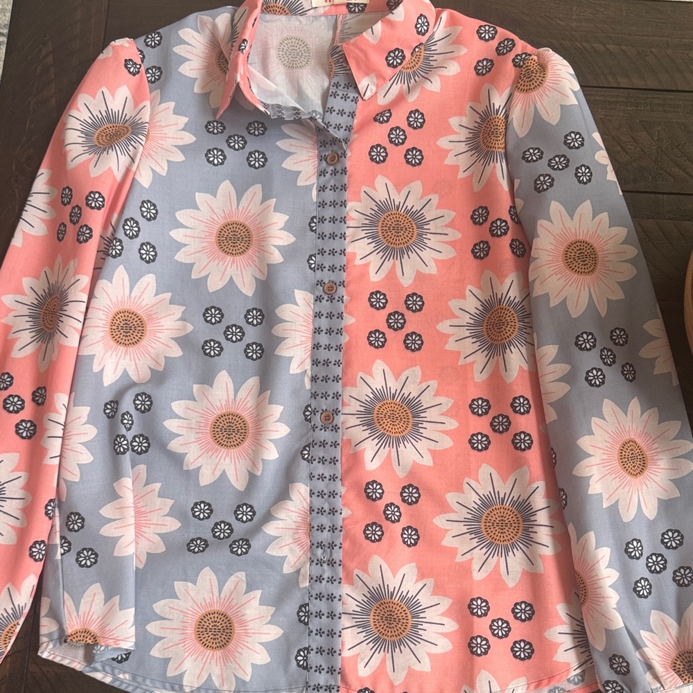 Mazik Sunflower Patterned Shirt in Coral and Slate